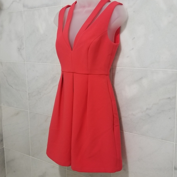 Bcbgmaxazria Red Bright Poppy V Neck Cutout Clayre - Picture 10 of 13